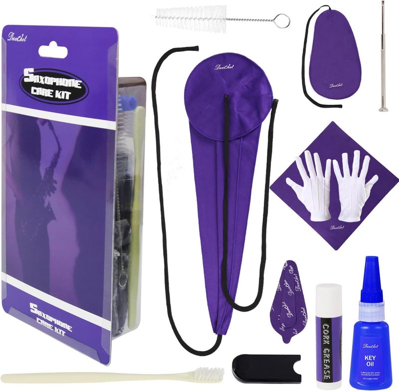 Danchet Saxophone Cleaning Kit, Alto Saxophone Maintenance Cleaning Kit with Key Oil, Cork Grease, Cotton Swabs, Cleaning Cloth, Thumb Rest, Mouthpiece Brush, Etc. - Image 1